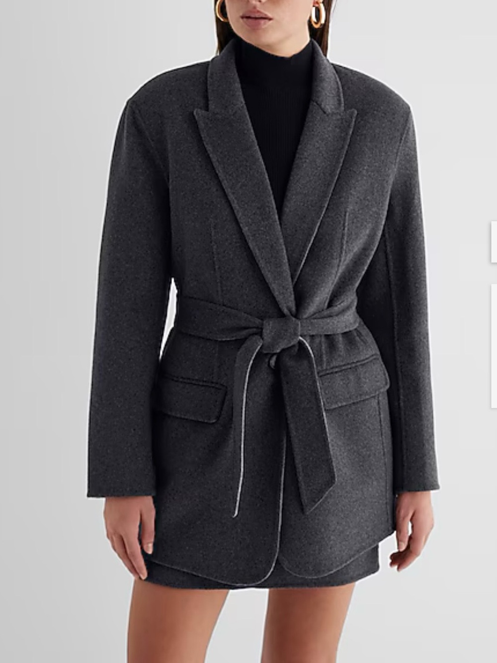 Express Charcoal Gray Belted Wool-Blend Blazer